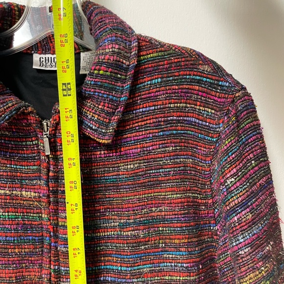 CHICO’S Silk Muticolor Jacket • size 2 aka Large • zip up • striped woven design - Picture 9 of 14